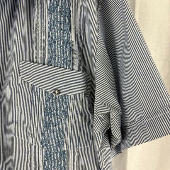 The Genuine Haband Guayabera Striped Shirt Large Hidden Button Front Embroidered - Picture 3 of 5